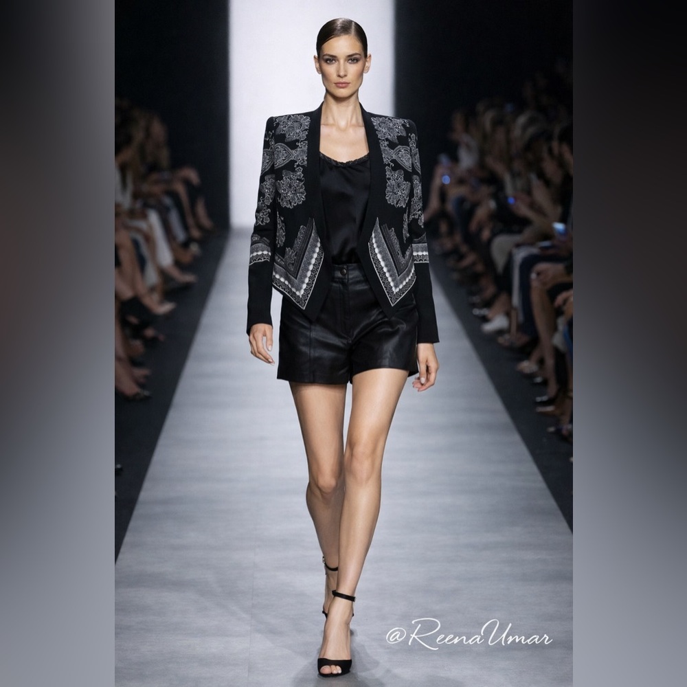 BCBGMaxAzria “Abree” Black Embroidered Open-Front Blazer – Statement Piece